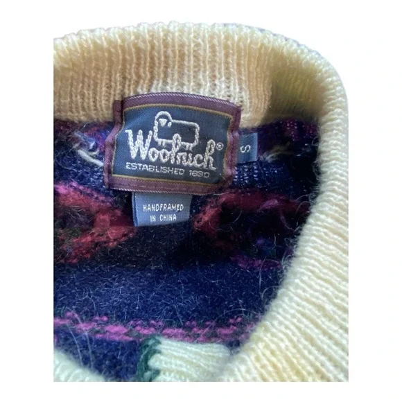 Woolrich Cardigan Sweater Womens SMALL Nordic Fair Isle Handframed Wool Blend - Picture 3 of 10